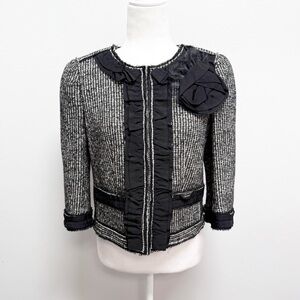 Ann Taylor Tweed Ribbon Trim Flower Detail Blazer Sz 6